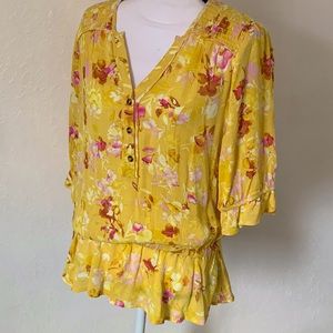 Democracy Summer yellow floral blouse womens